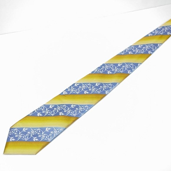 Light Blue Yellow Diagonal Striped Lorenzo Cana Tie Silk Hand Made Necktie - Picture 7 of 12